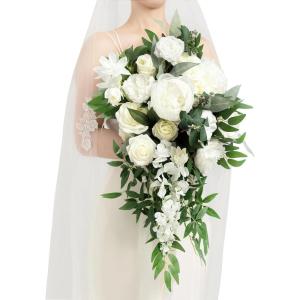 imageLings Moment Purple Bridal Bouquet Cascading Plum Wedding Bouquets for Bride 13 Inch Bride Bouquets for Wedding Artificial Flowers BouquetsWhtwhite  Ivory