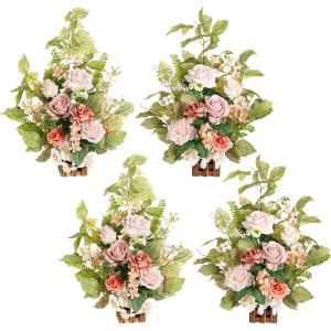 imageLings Moment 175quot Tall Standing Artificial Flowers Arrangements 4pcs Fall Wedding Aisle Runner Chair Decorations Blush ampamp Pink Centerpieces for Ceremony Reception Rose Floral Party OutdoorPkblush Garden
