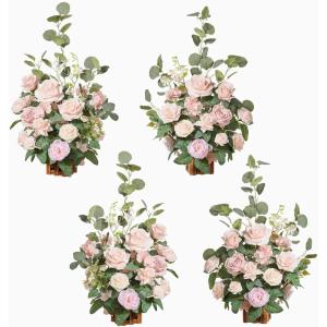 imageLings Moment 175quot Tall Standing Artificial Flowers Arrangements 4pcs Fall Wedding Aisle Runner Chair Decorations Blush ampamp Pink Centerpieces for Ceremony Reception Rose Floral Party OutdoorPkgrowing Blush