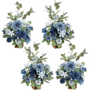 imageLings Moment 175quot Tall Standing Artificial Flowers Arrangements 4pcs Fall Wedding Aisle Runner Chair Decorations Blush ampamp Pink Centerpieces for Ceremony Reception Rose Floral Party OutdoorBludusty Blue  Navy Blue