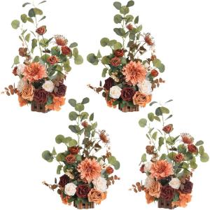 imageLings Moment 175quot Tall Standing Artificial Flowers Arrangements 4pcs Fall Wedding Aisle Runner Chair Decorations Blush ampamp Pink Centerpieces for Ceremony Reception Rose Floral Party OutdoorOrsunset Terracotta