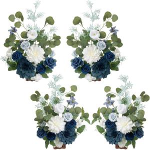 imageLings Moment 175quot Tall Standing Artificial Flowers Arrangements 4pcs Fall Wedding Aisle Runner Chair Decorations Blush ampamp Pink Centerpieces for Ceremony Reception Rose Floral Party OutdoorBludusty Blue  Navy Blue  White2024