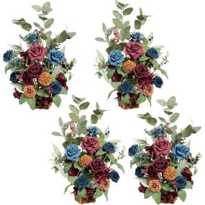 imageLings Moment 175quot Tall Standing Artificial Flowers Arrangements 4pcs Fall Wedding Aisle Runner Chair Decorations Blush ampamp Pink Centerpieces for Ceremony Reception Rose Floral Party OutdoorBluburgundy and Navy Blue