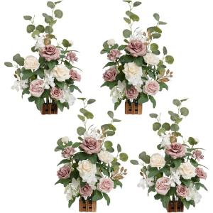 imageLings Moment 175quot Tall Standing Artificial Flowers Arrangements 4pcs Fall Wedding Aisle Runner Chair Decorations Blush ampamp Pink Centerpieces for Ceremony Reception Rose Floral Party OutdoorPkdusty Rose  Cream