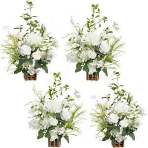 imageLings Moment 175quot Tall Standing Artificial Flowers Arrangements 4pcs Fall Wedding Aisle Runner Chair Decorations Blush ampamp Pink Centerpieces for Ceremony Reception Rose Floral Party OutdoorWhtlily White  Olive