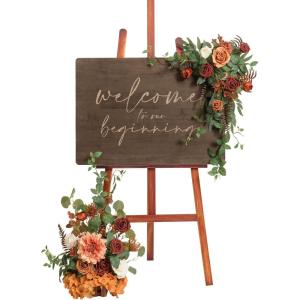 imageLings Moment Wedding Welcome Sign Floral Swag 175quot Tall Standing Artificial Flowers Backdrop Garland White Green Ceremony Reception Wall Easel Home Entryway Board Table Decorations NOT Include SignSunset Terracotta