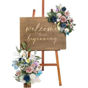 imageLings Moment Wedding Welcome Sign Floral Swag 175quot Tall Standing Artificial Flowers Backdrop Garland White Green Ceremony Reception Wall Easel Home Entryway Board Table Decorations NOT Include SignDusty Rose  Navy