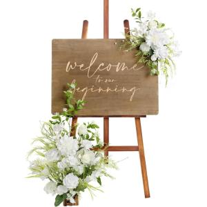 imageLings Moment Wedding Welcome Sign Floral Swag 175quot Tall Standing Artificial Flowers Backdrop Garland White Green Ceremony Reception Wall Easel Home Entryway Board Table Decorations NOT Include SignLily White  Olive