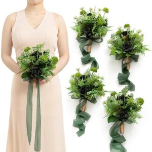 imageLings moment Bridesmaid Bouquet Set of 4 Brown ampamp Beige Wedding Bouquets for Bridesmaids 7 Inch Nut Brown Bridal Bouquets for Bridesmaids Wedding Ceremony Anniversary etcGrnemerald  Gold
