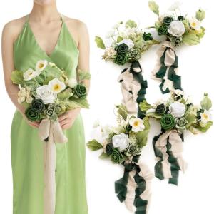 imageLings moment Bridesmaid Bouquet Set of 4 Brown ampamp Beige Wedding Bouquets for Bridesmaids 7 Inch Nut Brown Bridal Bouquets for Bridesmaids Wedding Ceremony Anniversary etcWhtemerald Green Beige