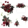 imageLings Moment 2pcs Red Wedding Floral Swags Welcome Sign Artificial Flowers Backdrop Garlands Green for Ceremony Reception Door Wall Easel Home Decoration Entryway Faux Outdoor Board Table Decor