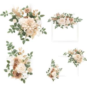 imageLings Moment 2pcs Fall Wedding Artificial Floral Swags Welcome Sign Flowers Backdrop Garlands Brown for Ceremony Reception Door Wall Home Decorations Entryway Outdoor Board Table DecorWhtwhite  Beige