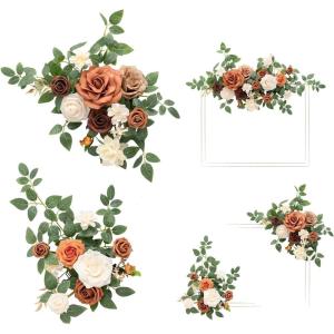 imageLings Moment 2pcs Fall Wedding Artificial Floral Swags Welcome Sign Flowers Backdrop Garlands Brown for Ceremony Reception Door Wall Home Decorations Entryway Outdoor Board Table DecorOrsunset Terracotta