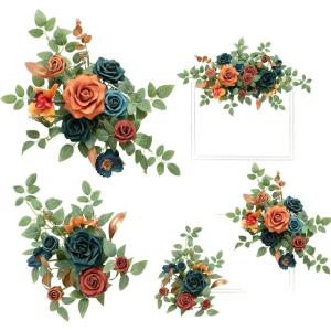 imageLings Moment 2pcs Fall Wedding Artificial Floral Swags Welcome Sign Flowers Backdrop Garlands Brown for Ceremony Reception Door Wall Home Decorations Entryway Outdoor Board Table DecorOrdark Teal  Burnt Orange