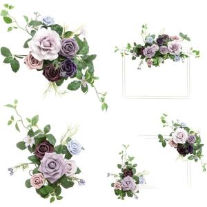 imageLings Moment 2pcs Fall Wedding Artificial Floral Swags Welcome Sign Flowers Backdrop Garlands Brown for Ceremony Reception Door Wall Home Decorations Entryway Outdoor Board Table DecorBlusage Purple  Provence Blue