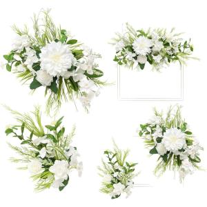 imageLings Moment 2pcs Fall Wedding Artificial Floral Swags Welcome Sign Flowers Backdrop Garlands Brown for Ceremony Reception Door Wall Home Decorations Entryway Outdoor Board Table DecorWhtlily White  Olive