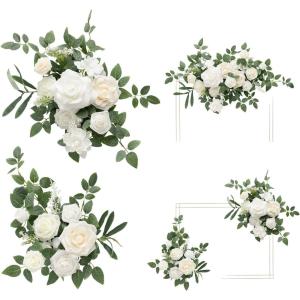 imageLings Moment 2pcs Fall Wedding Artificial Floral Swags Welcome Sign Flowers Backdrop Garlands Brown for Ceremony Reception Door Wall Home Decorations Entryway Outdoor Board Table DecorWhtwhite  Sage