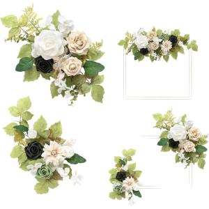 imageLings Moment 2pcs Fall Wedding Floral Swags Welcome Sign Artificial Flowers Backdrop Garlands Emerald ampamp Tawny Beige Ceremony Reception Door Wall Easel Home Decoration Entryway Outdoor Head Table