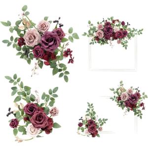 imageLings Moment 2pcs Fall Wedding Floral Swags Welcome Sign Artificial Flowers Backdrop Garlands Marsala Blush for Ceremony Reception Door Wall Easel Home Decoration Entryway Outdoor Head Table Decor