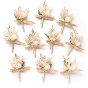 imageLings Moment Boutonniere for Men 10pcs Groomsmen Guest Boutonniere Artificial Flowers for Wedding DcorPromHomecomingetcDeep PurpleBegbeige