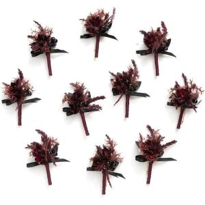 imageLings Moment Boutonniere for Men 10pcs Groomsmen Guest Boutonniere Artificial Flowers for Wedding DcorPromHomecomingetcDeep PurpleBlkblack  Gothic Burgundy