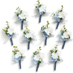 imageLings Moment Boutonniere for Men 10pcs Groomsmen Guest Boutonniere Artificial Flowers for Wedding DcorPromHomecomingetcDeep PurpleBlublue