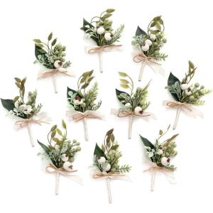 imageLings Moment Boutonniere for Men 10pcs Groomsmen Guest Boutonniere Artificial Flowers for Wedding DcorPromHomecomingetcDeep PurpleGrnwhite  Greenery Berry