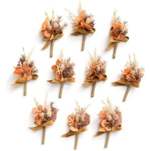imageLings Moment Boutonniere for Men 10pcs Groomsmen Guest Boutonniere Artificial Flowers for Wedding DcorPromHomecomingetcDeep PurpleOrboho Dried  Burnt Orange