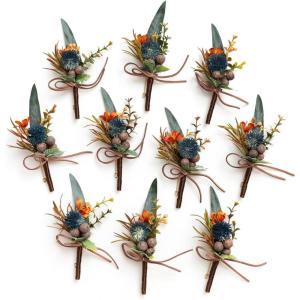 imageLings Moment Boutonniere for Men 10pcs Groomsmen Guest Boutonniere Artificial Flowers for Wedding DcorPromHomecomingetcDeep PurpleOrdark Teal  Orange