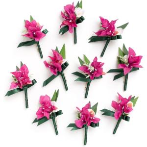 imageLings Moment Boutonniere for Men 10pcs Groomsmen Guest Boutonniere Artificial Flowers for Wedding DcorPromHomecomingetcDeep PurplePkhot Pink  Magenta Blush