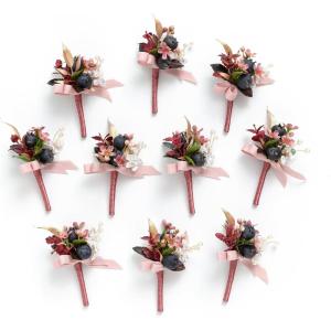 imageLings Moment Boutonniere for Men 10pcs Groomsmen Guest Boutonniere Artificial Flowers for Wedding DcorPromHomecomingetcDeep PurplePkpink Mauve  Berry