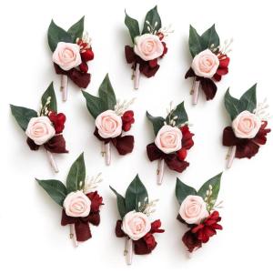imageLings Moment Boutonniere for Men 10pcs Groomsmen Guest Boutonniere Artificial Flowers for Wedding DcorPromHomecomingetcDeep PurplePkred  Blush Pink