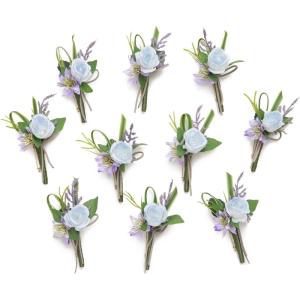 imageLings Moment Boutonniere for Men 10pcs Groomsmen Guest Boutonniere Artificial Flowers for Wedding DcorPromHomecomingetcDeep PurplePrplpurple