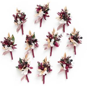 imageLings Moment Boutonniere for Men 10pcs Groomsmen Guest Boutonniere Artificial Flowers for Wedding DcorPromHomecomingetcDeep PurpleRedmarsala  Black Berry
