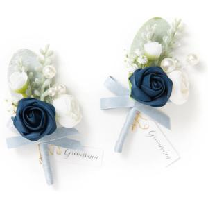 imageLings Moment Boutonniere for Men 2pcs Groom Groomsmen Guest Boutonniere Artificial Flowers for WeddingPromHomecoming etcDeep PurpleBlunavy  White Ranunculus