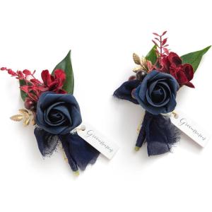 imageLings Moment Boutonniere for Men 2pcs Groom Groomsmen Guest Boutonniere Artificial Flowers for WeddingPromHomecoming etcDeep PurpleBlunavy Blue  Burgundy