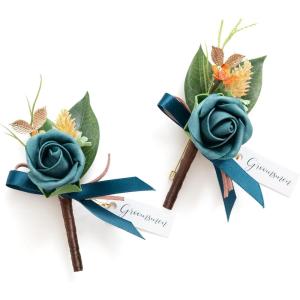 imageLings Moment Boutonniere for Men 2pcs Groom Groomsmen Guest Boutonniere Artificial Flowers for WeddingPromHomecoming etcDeep PurpleOrdark Teal  Burnt Orange