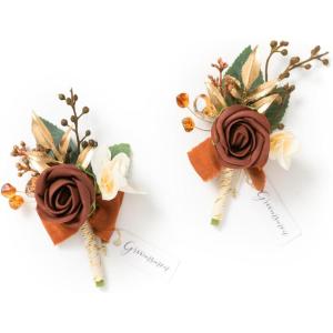 imageLings Moment Boutonniere for Men 2pcs Groom Groomsmen Guest Boutonniere Artificial Flowers for WeddingPromHomecoming etcDeep PurpleOrfall Orange  Terracotta