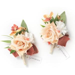 imageLings Moment Boutonniere for Men 2pcs Groom Groomsmen Guest Boutonniere Artificial Flowers for WeddingPromHomecoming etcDeep PurpleOrfall Terracotta  Orange