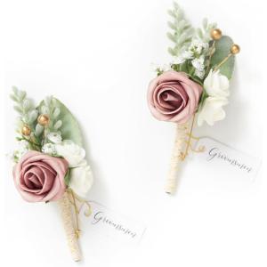 imageLings Moment Boutonniere for Men 2pcs Groom Groomsmen Guest Boutonniere Artificial Flowers for WeddingPromHomecoming etcDeep PurplePkdusty Rose