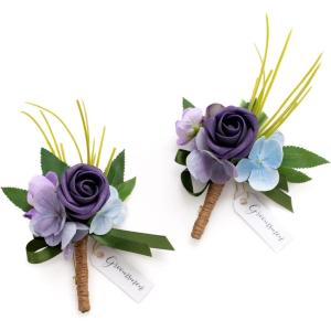 imageLings Moment Boutonniere for Men 2pcs Groom Groomsmen Guest Boutonniere Artificial Flowers for WeddingPromHomecoming etcDeep PurplePrplpurple
