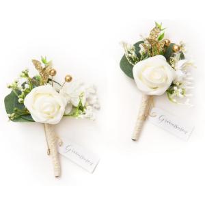 imageLings Moment Boutonniere for Men 2pcs Groom Groomsmen Guest Boutonniere Artificial Flowers for WeddingPromHomecoming etcDeep PurpleWhtwhite Baby Breath  Ivory