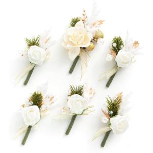 imageLings Moment Boutonniere for Men 6pcs Groom Groomsmen Boutonniere Artificial Flowers for Wedding DecorPromHomecoming etcDeep PurpleChrswhite Pampas  Chrismas