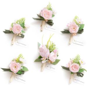 imageLings Moment Boutonniere for Men 6pcs Groom Groomsmen Boutonniere Artificial Flowers for Wedding DecorPromHomecoming etcDeep PurplePkblush  Pink
