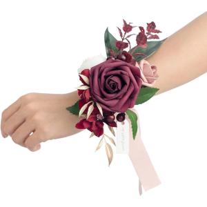 imageLings Moment 6pcs Wedding Wrist Corsage Artificial Flowers GirlMother Homecoming Prom Corsages Wristlet Dcor etc Glowing Blush Cream13marsala  Burgundy