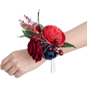 imageLings Moment 6pcs Wedding Wrist Corsage Artificial Flowers GirlMother Homecoming Prom Corsages Wristlet Dcor etc Glowing Blush CreamBluburgundy and Navy  Blue