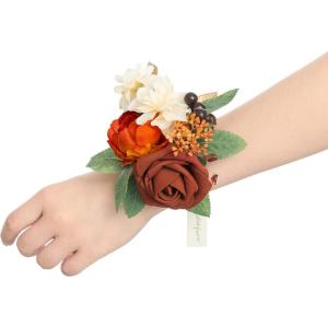 imageLings Moment 6pcs Wedding Wrist Corsage Artificial Flowers GirlMother Homecoming Prom Corsages Wristlet Dcor etc Glowing Blush CreamOrburnt Orange  Terracotta
