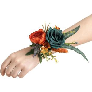 imageLings Moment 6pcs Wedding Wrist Corsage Artificial Flowers GirlMother Homecoming Prom Corsages Wristlet Dcor etc Glowing Blush CreamOrteal Orange  Terracotta