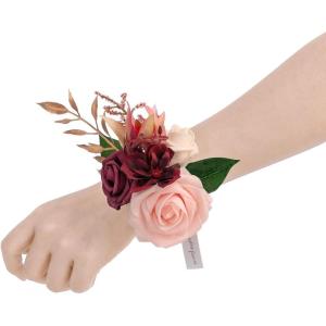 imageLings Moment 6pcs Wedding Wrist Corsage Artificial Flowers GirlMother Homecoming Prom Corsages Wristlet Dcor etc Glowing Blush CreamPkburgundy Marsala  Blush