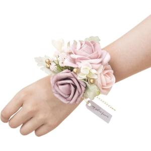 imageLings Moment 6pcs Wedding Wrist Corsage Artificial Flowers GirlMother Homecoming Prom Corsages Wristlet Dcor etc Glowing Blush CreamPkdusty Rose  Pink